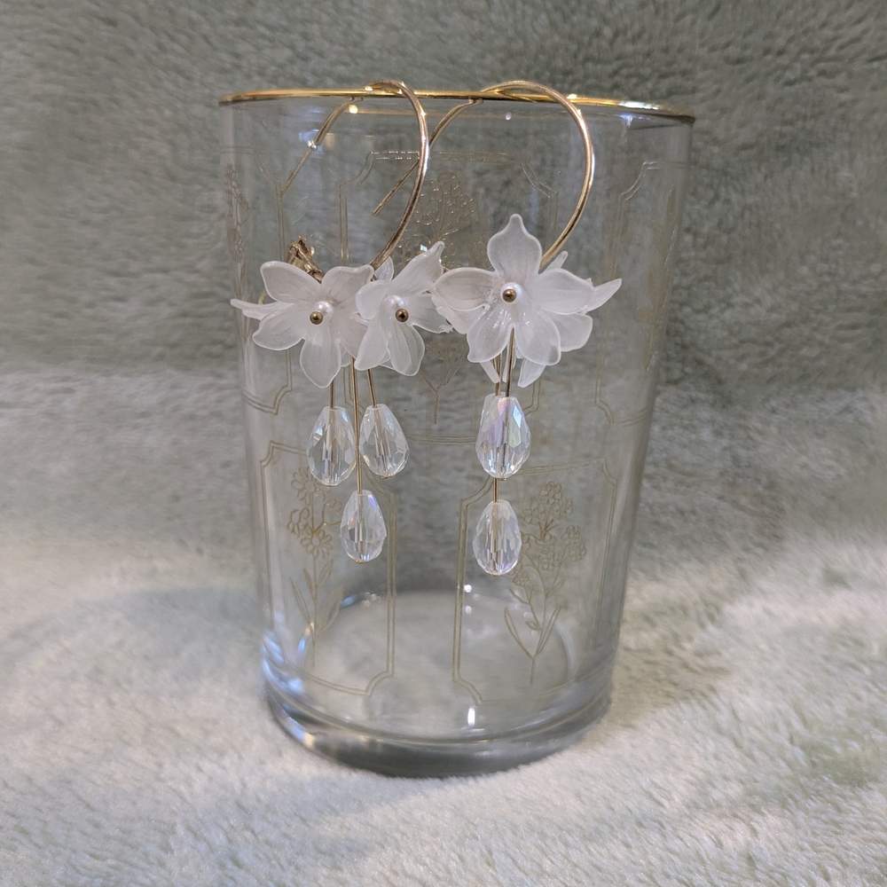 Clear Iridescent Floral Drop Earrings